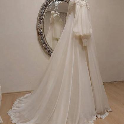 Long Sleeve Chiffon Wedding Dresses 2023 High Neck..