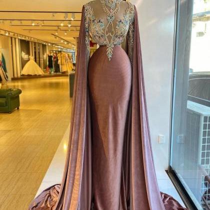Arabic Style Long Prom Dresses High Neck Colorful..