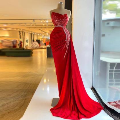 Red Gorgeous Elegant Mermaid Prom Dresses..