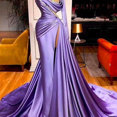 Satin Evening Dresses, Purple Prom Dresses, One..