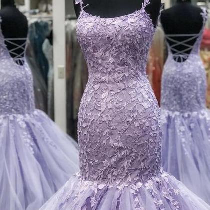 Purple Prom Dresses, Lace Prom Dresses, Mermaid..
