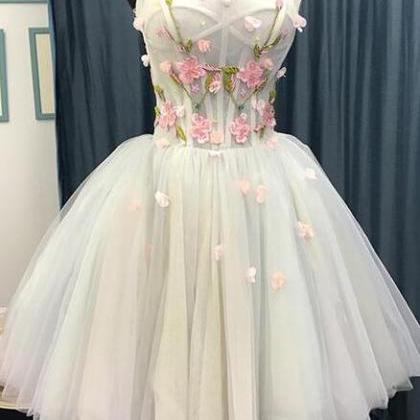 White Prom Dresses, Flowers Prom Dresses,..