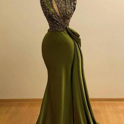 Green Prom Dresses, Sequins Prom Dresses, Keyhole..