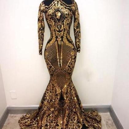 Lace Prom Dresses, Mermaid Prom Dresses, Gold Prom..