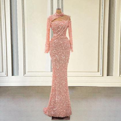 Sparkly Sequin Pink Mermaid Long Prom Dresses For..