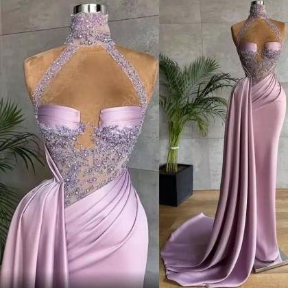 Lilac Arabic Dubai Evening Dress Long 2023 Luxury..