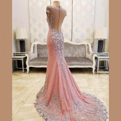 Elegant Pink Long Mermaid Evening Dresses..