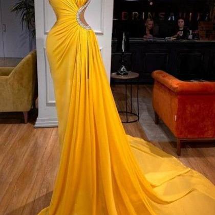 Yellow Prom Dresses, Pleats Prom Dresses, A Line..