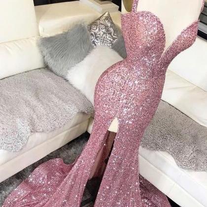 Mermaid Prom Dresses, Pink Prom Dresses, Sequins..