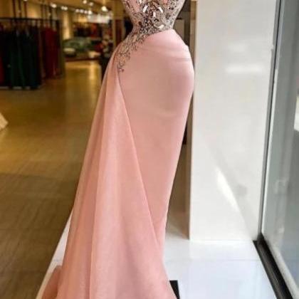 Mermaid Prom Dress, Pink Evening Dress, Sashes..