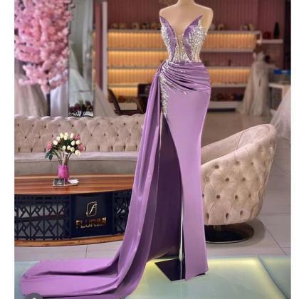 Purple Prom Dresses, Sexy Prom Dresses, Arabic..