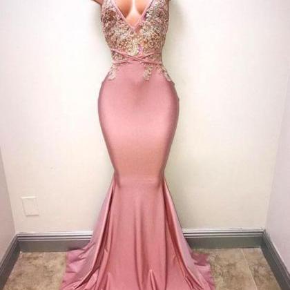 Pink Prom Dresses, Mermaid Evening Dresses, Satin..
