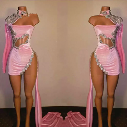 Pink Velvet Prom Dresses For Black Girls Mini..