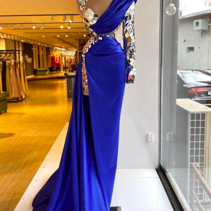 Royal Blue Prom Dresses Arabic Aso Ebi Luxurious..
