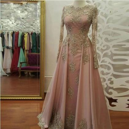 Red Rose Gold Long Sleeve Evening Dress Ladies..
