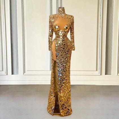 Shiny Sequin Gold Evening Dress Luxury 2022..