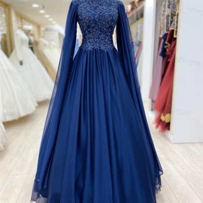 Abendkleider Royal Blue Hijab Formal Dress A-line..