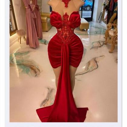 2023 Red Velvet Prom Dresses 2022 For Black Girls..