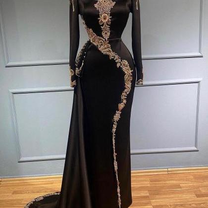 2023 Black Prom Dresses Arabic Aso Ebi Muslim Lace..