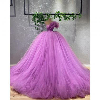 Purple Luxury Puffy Prom Dresses Sleeveless..