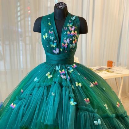 Gorgeous Elegant Prom Dresses V Neck 3d Butterfly..