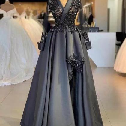 Black Mother Of The Bride Dresses A-line Long Sleeves Formal Evening ...