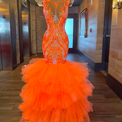 Orange Prom Dresses, Mermaid Prom Dresses, Sexy..
