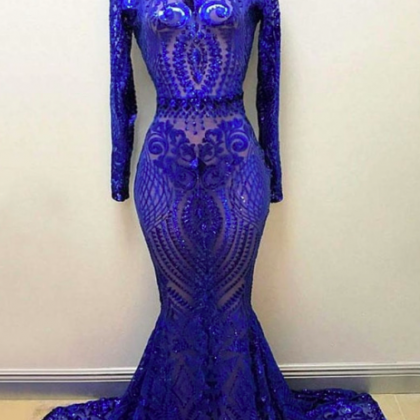 Stunning Royal Blue Mermaid Prom Dresses Vintage..