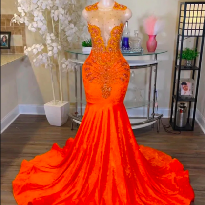 Glitter Orange Prom Dress For Black Girls 2023..