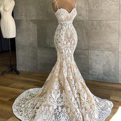 Modest Full Lace Mermaid Wedding Dresses 2023..