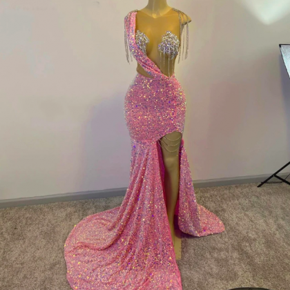 Sexy Pink Sequin Prom Dresses For Black Girls..