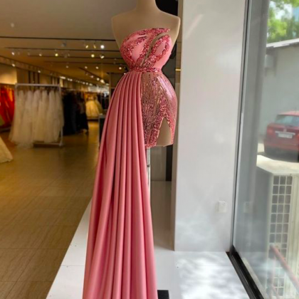 Pink Prom Dresses, Sexy Prom Dresses, Beaded Prom..