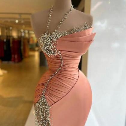 Pink Prom Dresses, Sheath Prom Dresses, Luxury..