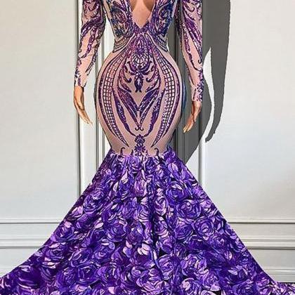 Purple Prom Dresses, Long Sleeve Prom Dresses,..