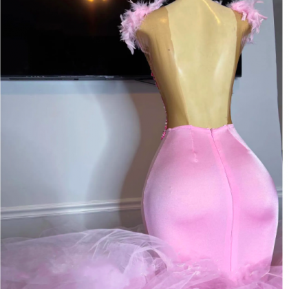 Luxury Pink Mermaid Prom Dresses For Black Girls..