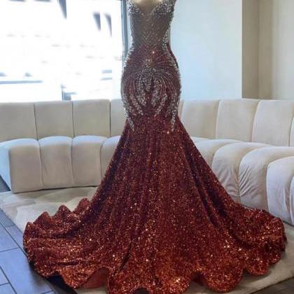 Red Prom Dresses, Red Evening Dress, Crystal Prom..