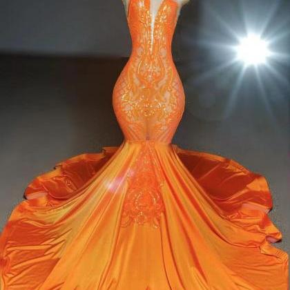 Orange Prom Dresses, Sexy Prom Dresses, High Neck..