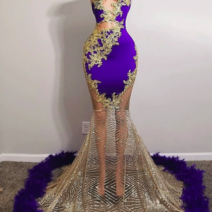 Luxury Purple Mermaid Prom Dresses 2023 Pearls..