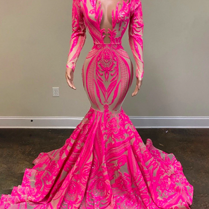 Sexy Glitter Pink Sequins Mermaid Prom Dress For..