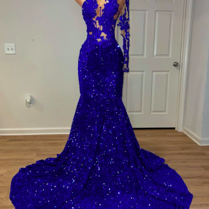 Luxury Royal Blue Sparkly Mermaid Prom Dress 2023..