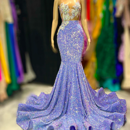 Sparkly Purple Mermaid Prom Dress Crystal..