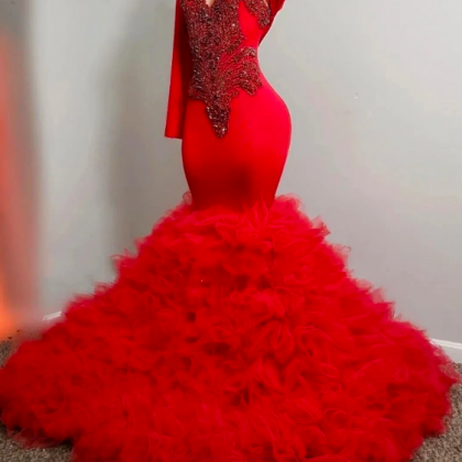 Sexy Red Mermaid Prom Dress 2023 Luxury For Black..
