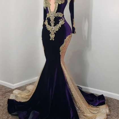 Sparkly Purple Sexy Mermaid Prom Dress 2023 Beads..