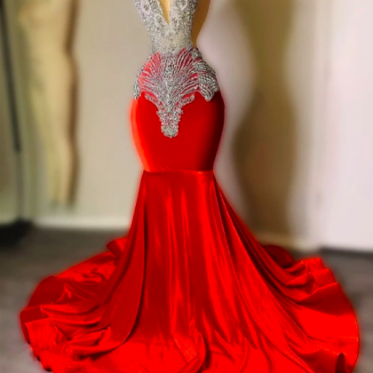 Sexy Sparkly Red Mermaid Prom Dress 2023 Beading..