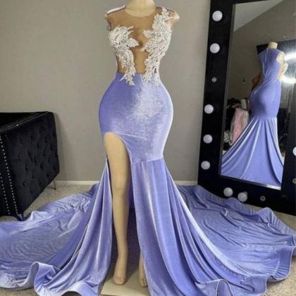 Velvet Prom Dresses, Mermaid Prom Dresses, Side..