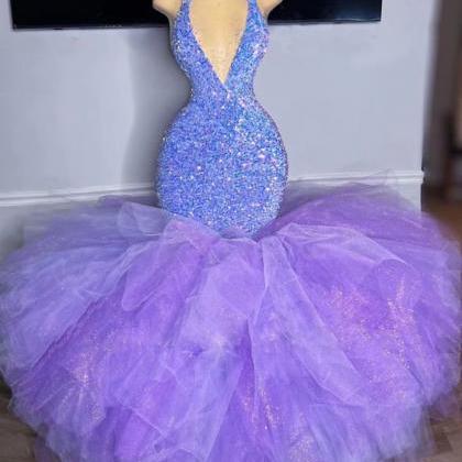 Purple Prom Dresses, Mermaid Prom Dresses, Puffy..