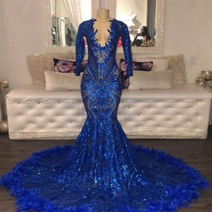 Royal Blue Prom Dresses, Feather Prom Dresses,..