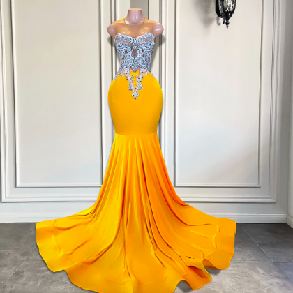Long Gold Prom Dresses 2023 Fitted Mermaid Style..