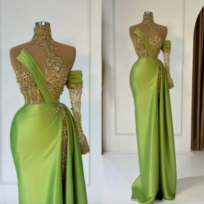 Arabic Mermaid Split Prom Dresses Mint Green..