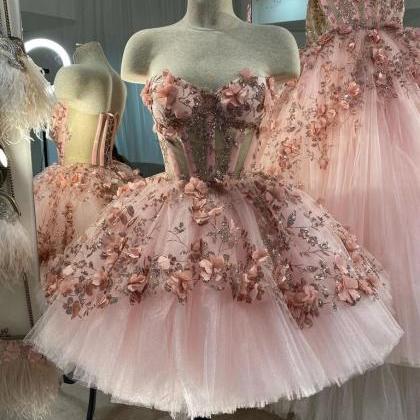 Fluffy Baby Pink Tulle Strapless Quinceanera..